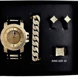 Big Face Rubber Strap Watch Diamond Ear Rings Set
